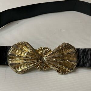 Gay Boyer VTG Belt Seashell Buckle Black Faux Leather 36”